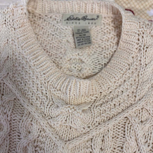 Eddie Bauer Beige 100% Cotton Cable Knit Sweater Women’s Size Medium - Picture 4 of 10
